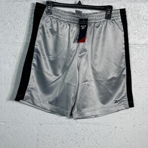 Reebok Men's Regular-Fit Mesh-Panel Satin Basketball Shorts, grey/black Large